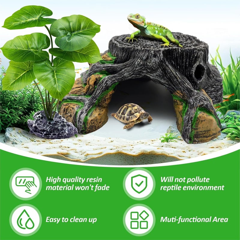 GOZILLA Reptile Cave for Terrarium,Reptile Humid Hide Basking Platform,Resin Root Decor for Frog,Bearded Dragon and Leopard Gecko.(Black-L-Kit) - Image 5